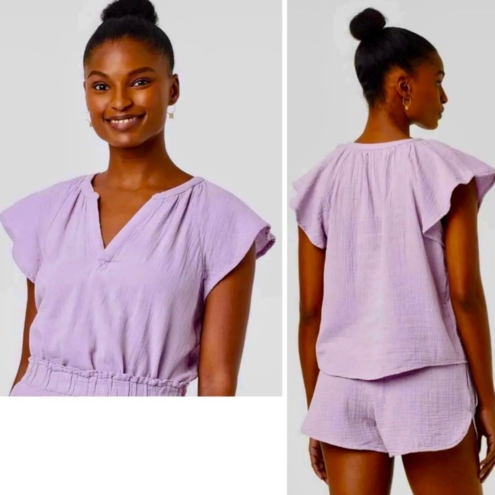 UNIVERSAL THREAD Purple Lavender Gauze Flutter Sleeve Top‎ 100% Cotton Blouse XL